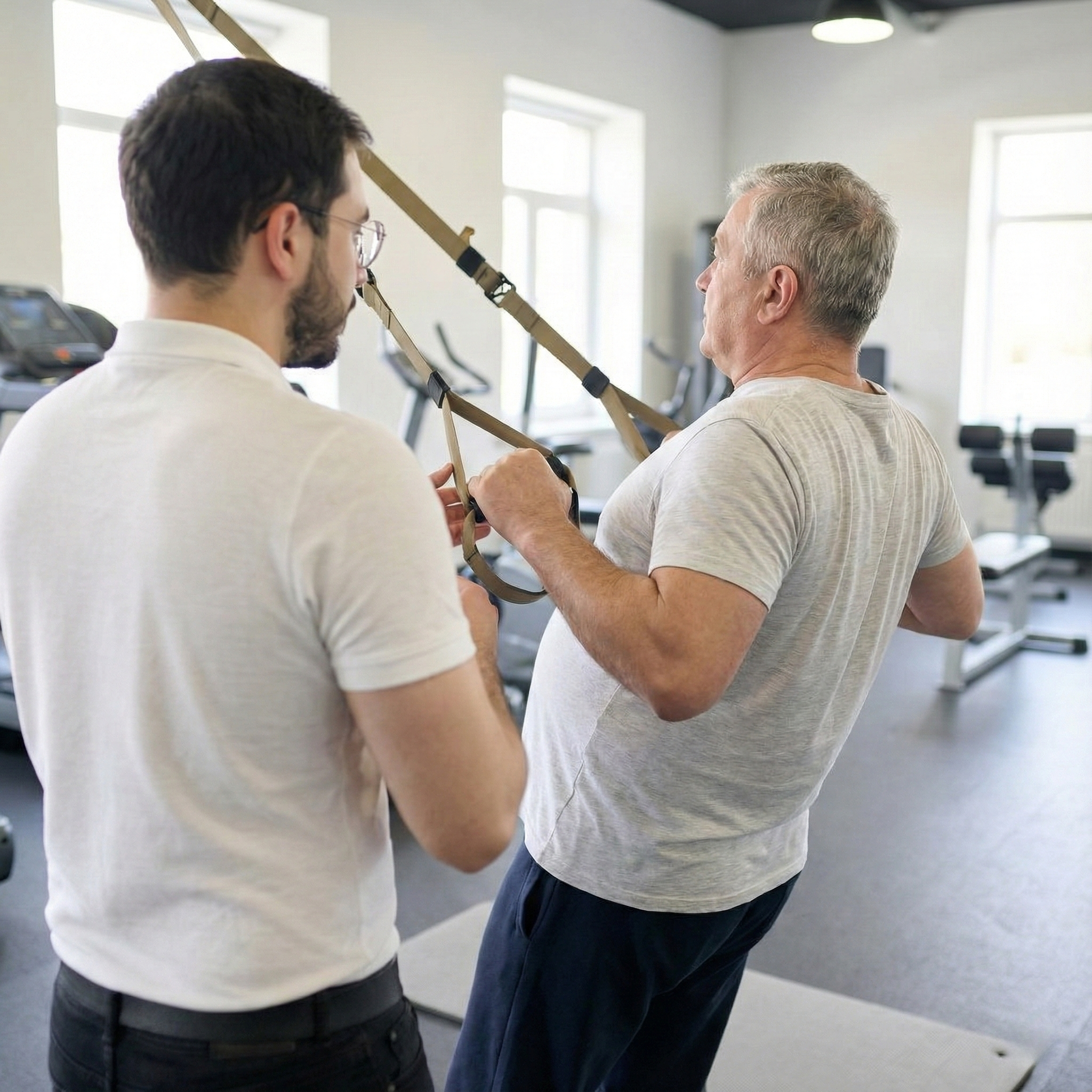 Personal Trainer Osnabrück Wladi mit Mann grau Tshirt nach hinten