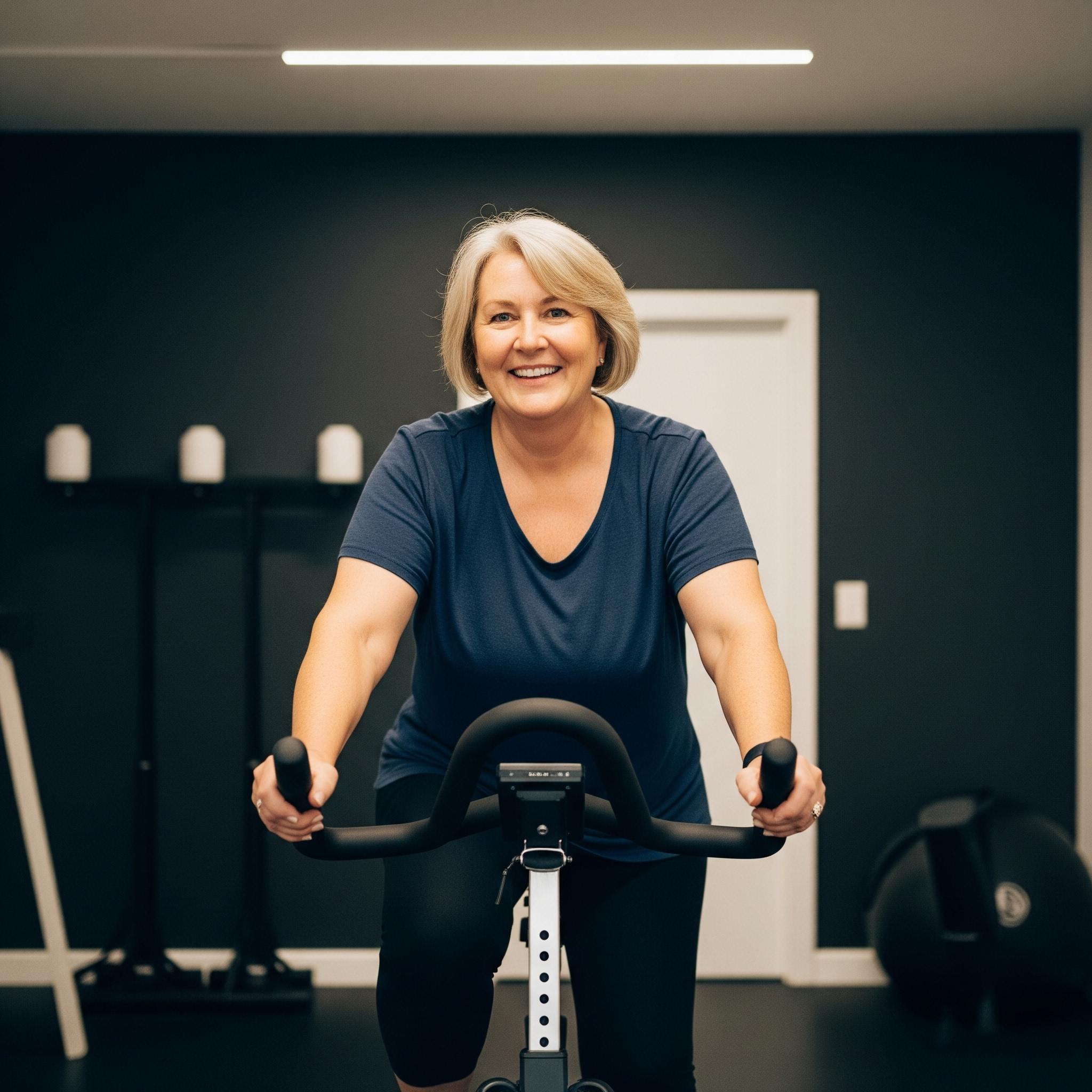 Frau auf dem Bike im Fitness Studio